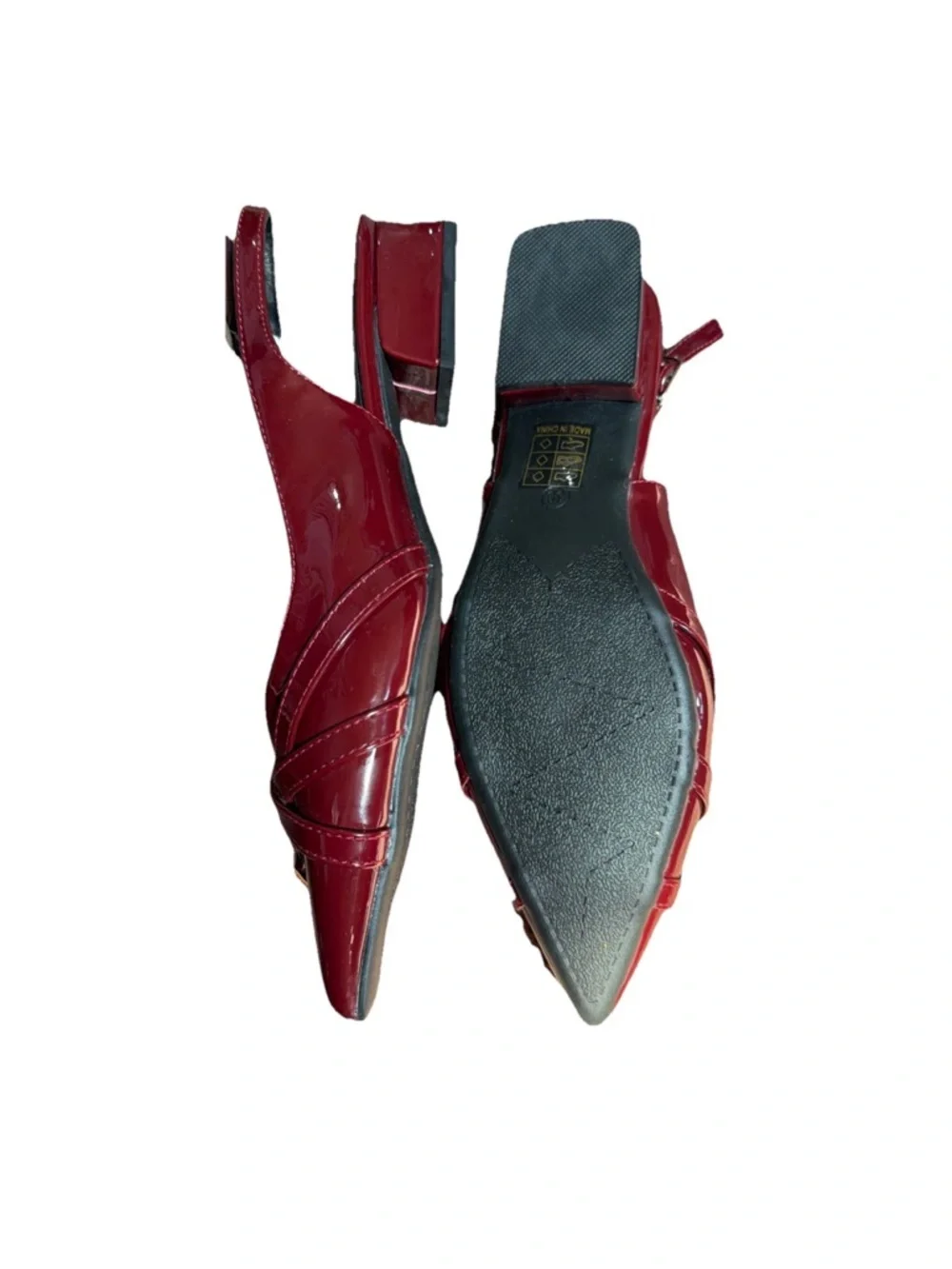 🆕Patent Pointed Slingback Block Heel Triple Buckle Detail - Cherry Red SZ 8.5 - Picture 3 of 5